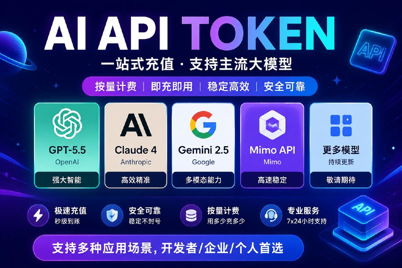 GPT API Token 充值｜Claude Gemini Mimo AI密钥 自动发货 秒到账